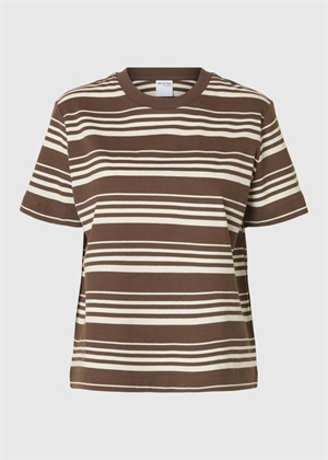 Boxy-Luma ss o.neck tee Chestnut/Egret Stripes Selected Femme 